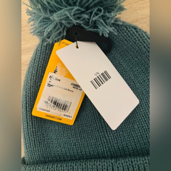 Carhartt Green Knit Pom Pom Cuffed Beanie Hat NWT - Picture 4 of 7